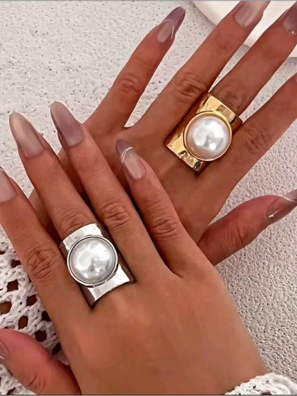 Silver Pearl Dome Statement Ring - White Pearl Accent